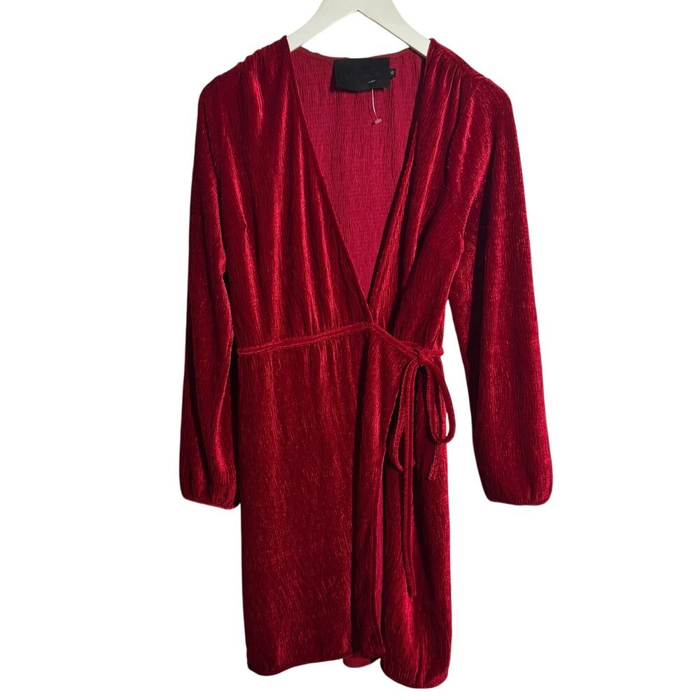 Vacate The Label Dress Women XS Red Velvet Long Sleeve Wrap Dress Holiday Party